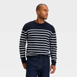 Men' Soft Knit Crewneck Sweater - Goodfellow & Co™ Navy/Cream Striped XXL