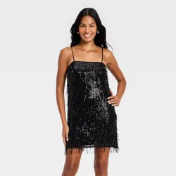 Women's Fringe Mini Shift Dress - A New Day™ Black XL