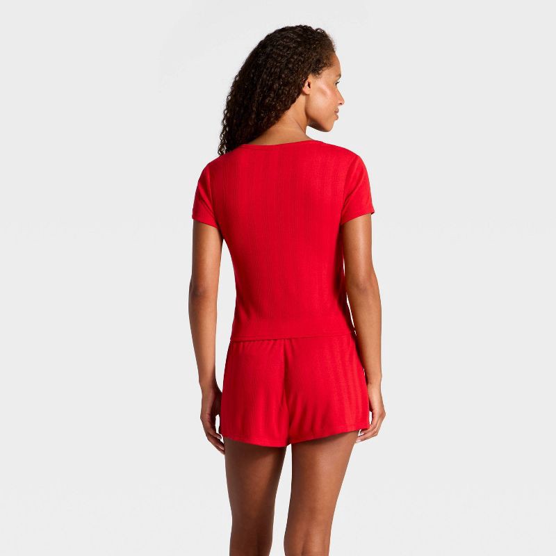 slide 2 of 3, Women's Pointelle Short Sleeve Top and Shorts Pajama Set - Wild Fable™ Red Cat XS, 1 ct
