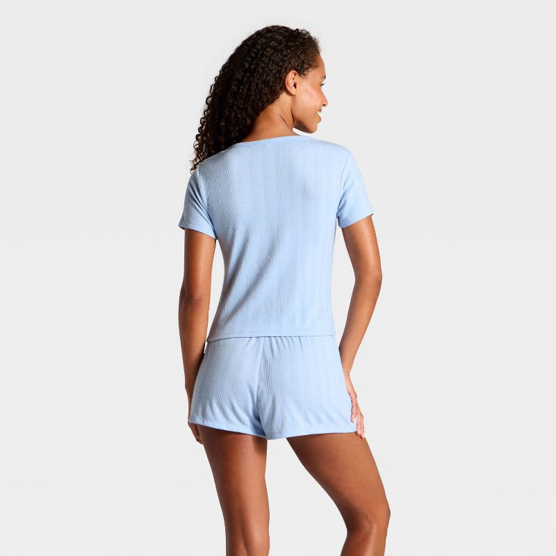 slide 2 of 3, Women's Pointelle Short Sleeve Top and Shorts Pajama Set - Wild Fable™ Blue Bunny S, 1 ct