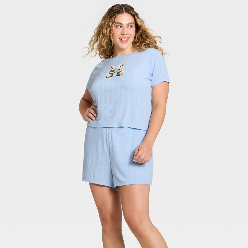slide 3 of 3, Women's Pointelle Short Sleeve Top and Shorts Pajama Set - Wild Fable™ Blue Bunny XXL, 1 ct