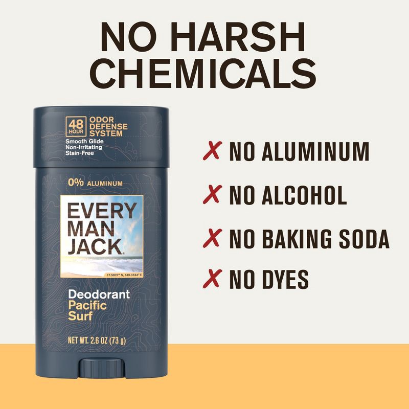 slide 6 of 7, Every Man Jack 48-Hour Odor Defense Deodorant - Aluminum-Free - Pacific Surf - 2.6oz, 2.6 oz