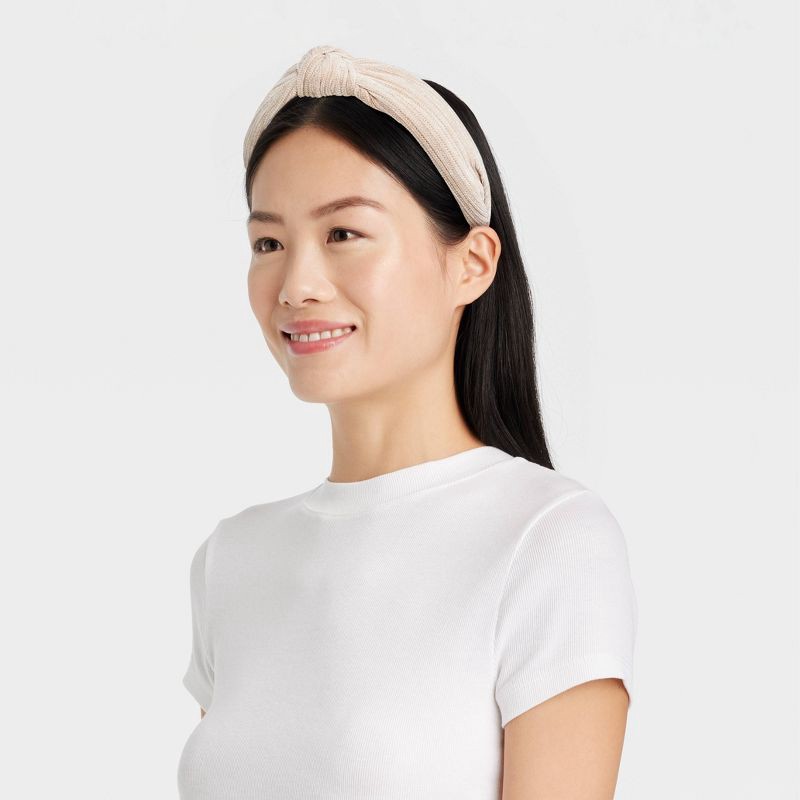 slide 2 of 3, Ribbed Suede Top Knot Headband - Universal Thread™ Cream, 1 ct