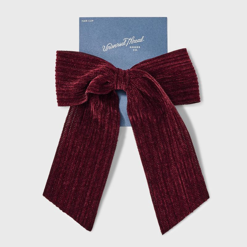 slide 2 of 3, Ribbed Velvet Bow Hair Barrette - Universal Thread™ Wine, 1 ct