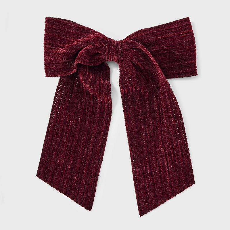slide 1 of 3, Ribbed Velvet Bow Hair Barrette - Universal Thread™ Wine, 1 ct