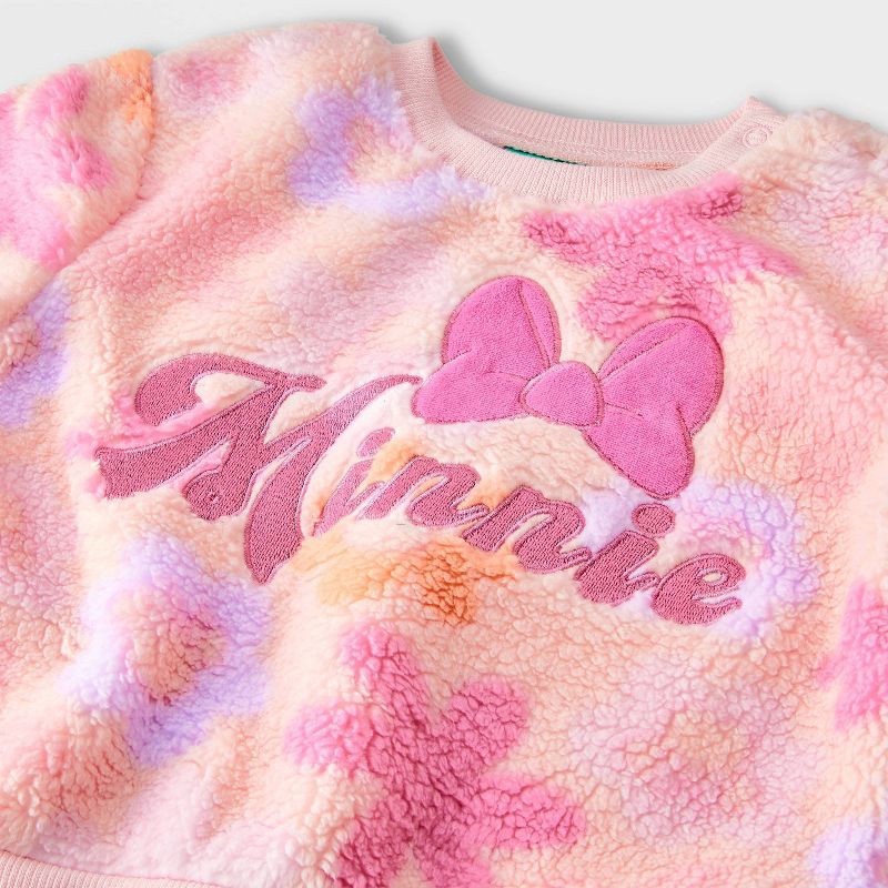 slide 3 of 3, Mickey Mouse & Friends Baby Girls' Disney Minnie Mouse Faux Shearling Pullover Sweatshirt - Pink 3-6M, 1 ct