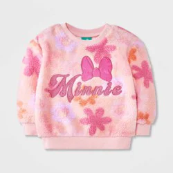 Mickey Mouse & Friends Baby Girls' Disney Minnie Mouse Faux Shearling Pullover Sweatshirt - Pink 3-6M