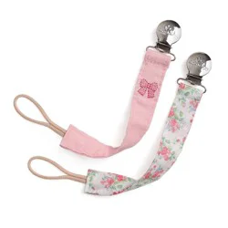 Itzy Ritzy Itzy Fabric Pacifier Clips - Pink Bows and Floral - 2pk: Cotton, BPA-Free