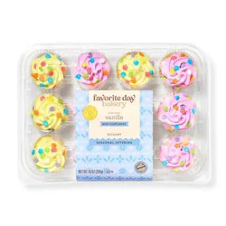 Spring Pink/Yellow Vanilla Swirl Mini Cupcakes - 10oz/12ct - Favorite Day™