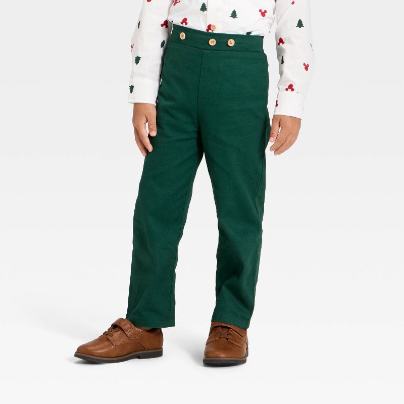 slide 4 of 4, Toddler Boys' 2pc Disney Mickey Mouse Long Sleeve Button-Down Shirt and Suspender Pants Set - Green 3T, 2 ct