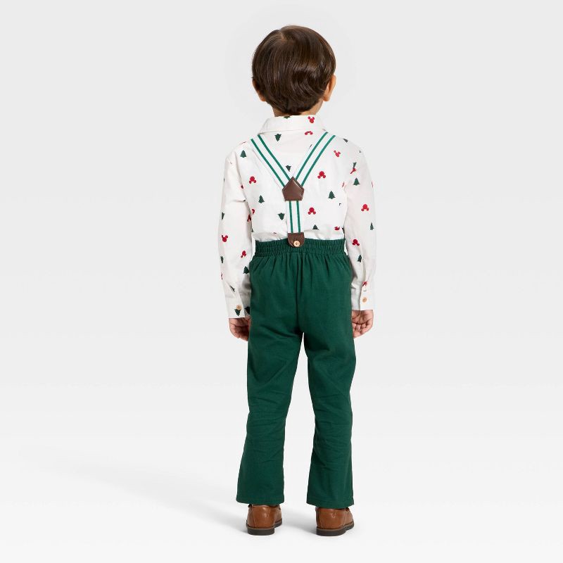 slide 2 of 4, Toddler Boys' 2pc Disney Mickey Mouse Long Sleeve Button-Down Shirt and Suspender Pants Set - Green 4T, 2 ct