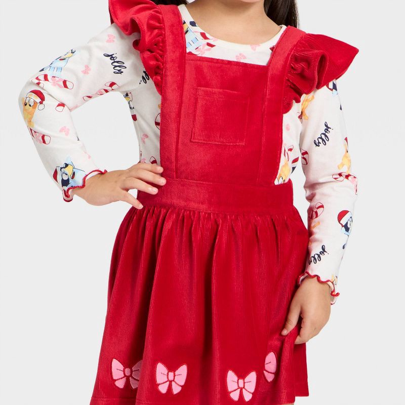 slide 2 of 4, Toddler Girls' 2pc Bluey Christmas Long Sleeve T-Shirt and Dress Set - Red 5T, 2 ct