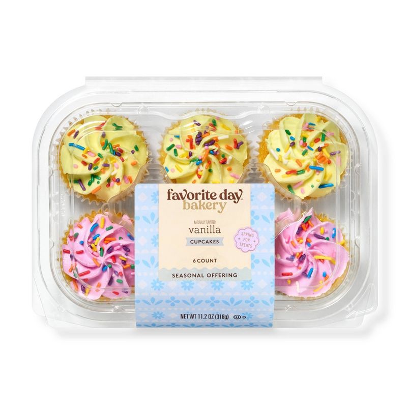 slide 1 of 3, Spring Pink/Yellow Classic Vanilla Cupcakes - 11.2oz/6ct - Favorite Day™, 6 ct; 11.2 oz