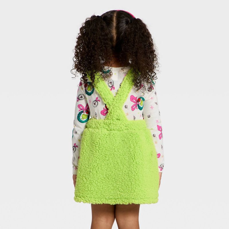 slide 3 of 4, Toddler Girls' 2pc The Grinch Christmas Faux Shearling Skirt and Long Sleeve T-Shirt Set - Green 3T, 2 ct