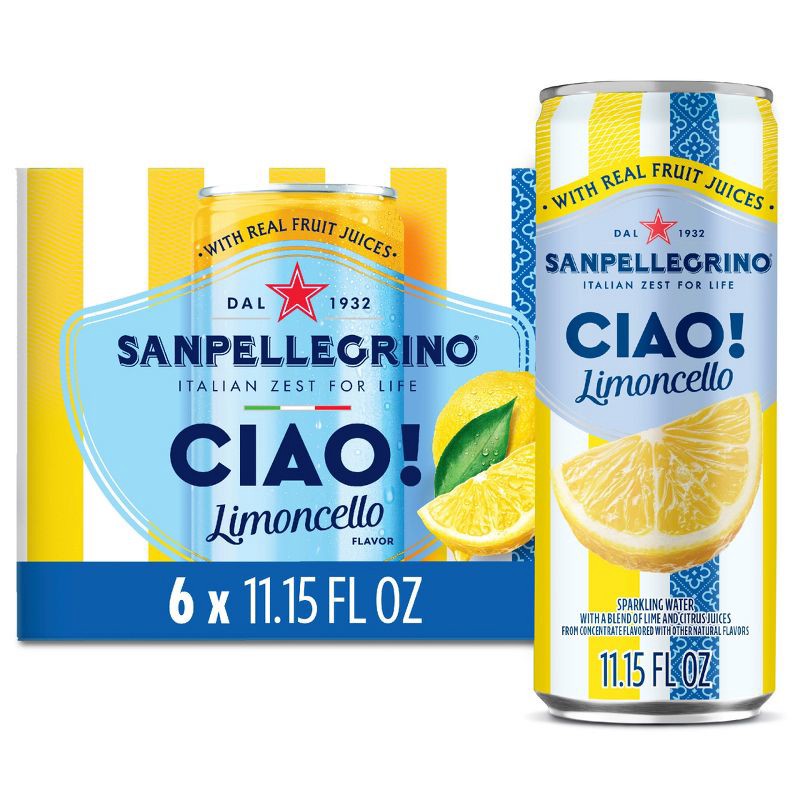 slide 1 of 7, Sanpellegrino CIAO Limoncello Sparkling Water - 6pk/11.15 fl oz can, 6 ct; 11.15 fl oz