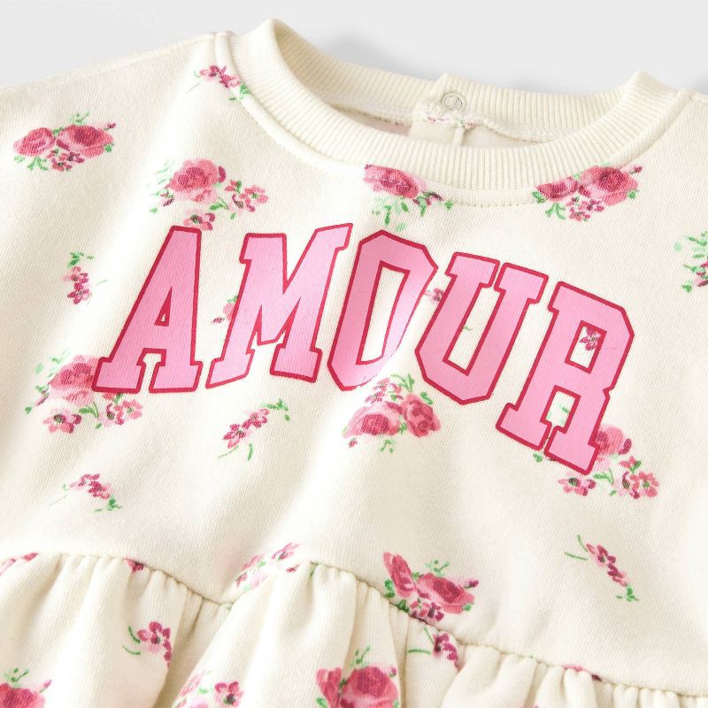slide 3 of 4, Grayson Mini Baby Girls' 2pc Amour Love Floral Fleece Sweatshirt & Pants Set - Off-White Newborn, 2 ct