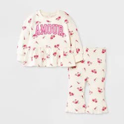 Grayson Mini Baby Girls' 2pc Amour Love Floral Fleece Sweatshirt & Pants Set - Off-White 12M