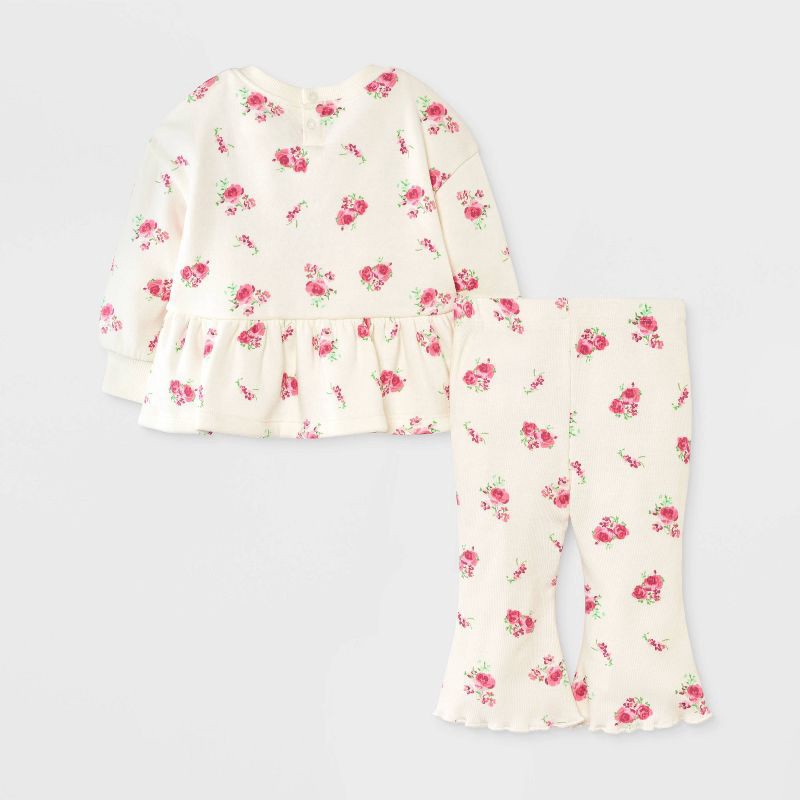 slide 2 of 4, Grayson Mini Baby Girls' 2pc Amour Love Floral Fleece Sweatshirt & Pants Set - Off-White 18M, 2 ct