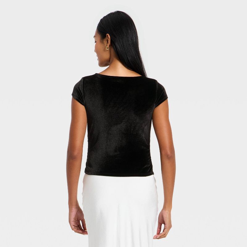 slide 2 of 4, Women's Ruched Velour T-Shirt - A New Day™ Black S, 1 ct