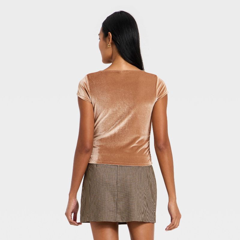 slide 2 of 4, Women's Ruched Velour T-Shirt - A New Day™ Brown XL, 1 ct