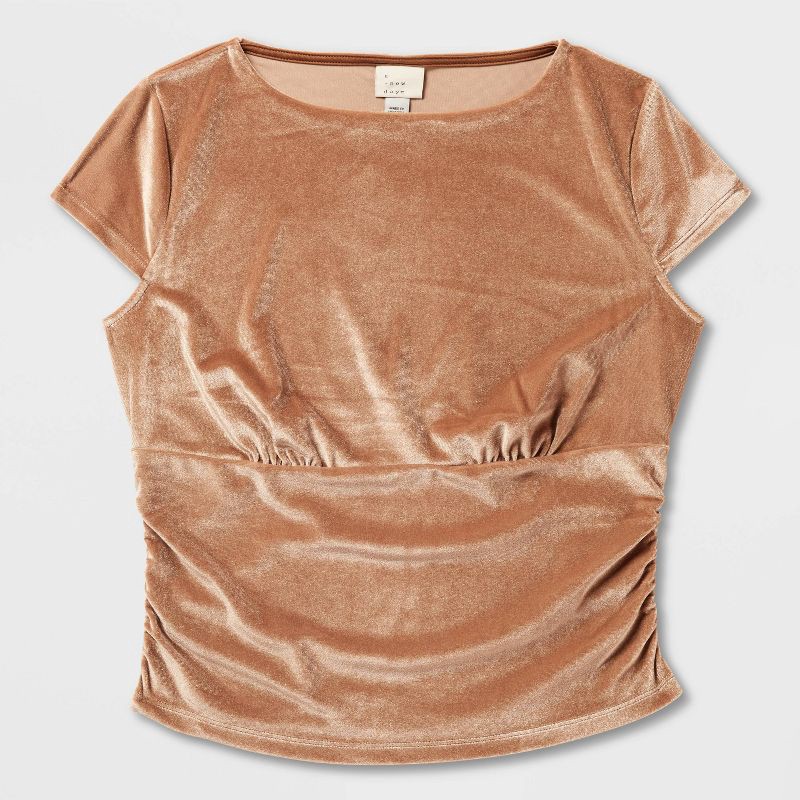 slide 4 of 4, Women's Ruched Velour T-Shirt - A New Day™ Brown XL, 1 ct
