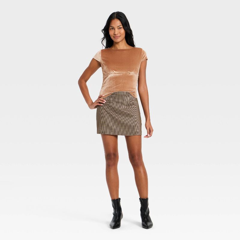 slide 3 of 4, Women's Ruched Velour T-Shirt - A New Day™ Brown S, 1 ct