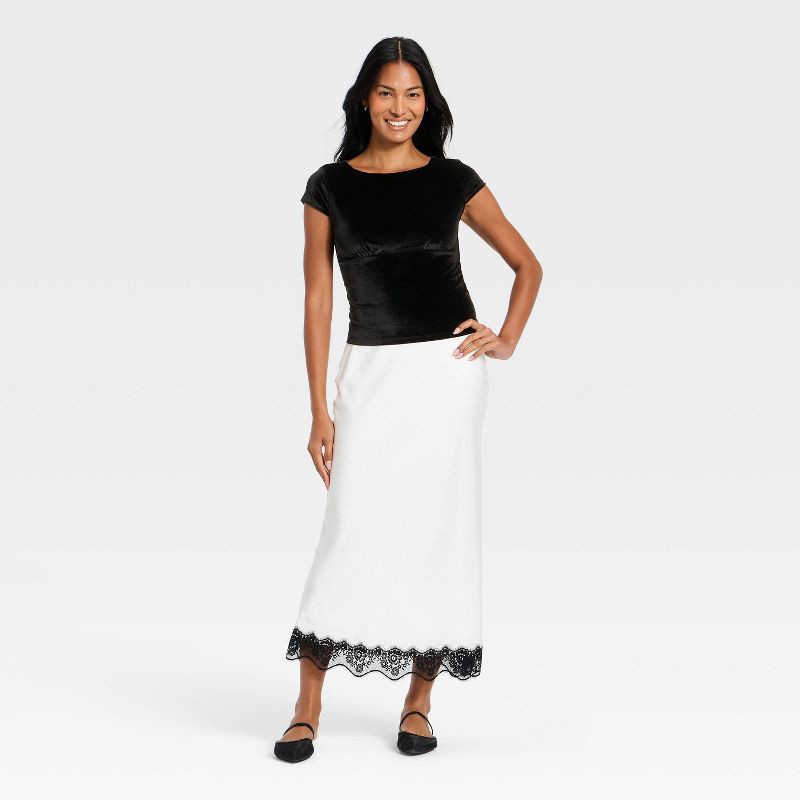 slide 3 of 4, Women's Ruched Velour T-Shirt - A New Day™ Black L, 1 ct