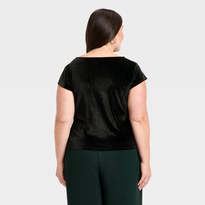 slide 2 of 3, Women's Ruched Velour T-Shirt - A New Day™ Black XXL, 1 ct