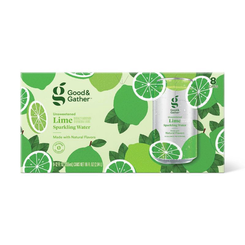 slide 1 of 4, Lime Sparkling Water - 8pk/12 fl oz Good & Gather™, 8 ct; 12 fl oz