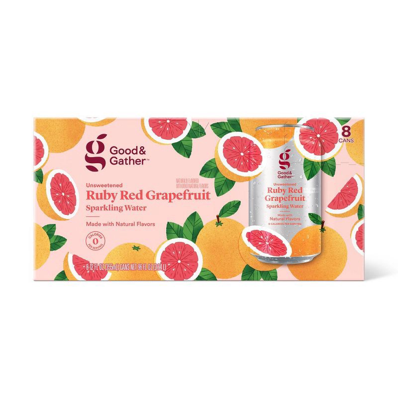 slide 1 of 4, Ruby Red Grapefruit Sparkling Water Unsweetened - 8pk/12 fl oz Good & Gather™, 8 ct; 12 fl oz