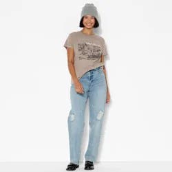 Mighty Fine Women's Mainstreet Market Vinyl Records Short Sleeve Graphic T-Shirt - Brown S