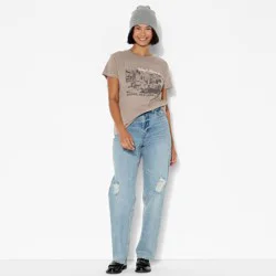 Mighty Fine Women's Mainstreet Market Vinyl Records Short Sleeve Graphic T-Shirt - Brown M