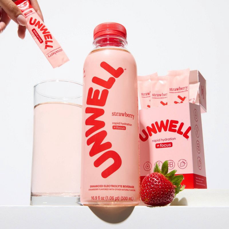 slide 2 of 8, Unwell Hydration Electrolyte Stick Pack for Rapid Hydration - Focus Strawberry - 8pk, 8 ct