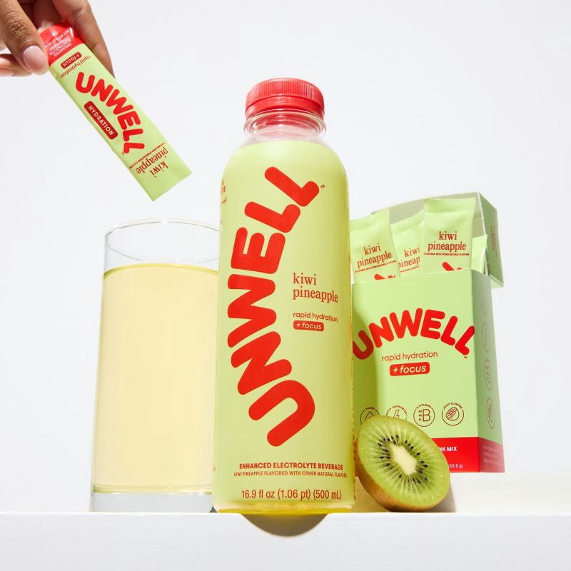 slide 2 of 8, Unwell Hydration Electrolyte Stick Pack for Rapid Hydration - Focus Kiwi Pineapple - 8pk, 8 ct