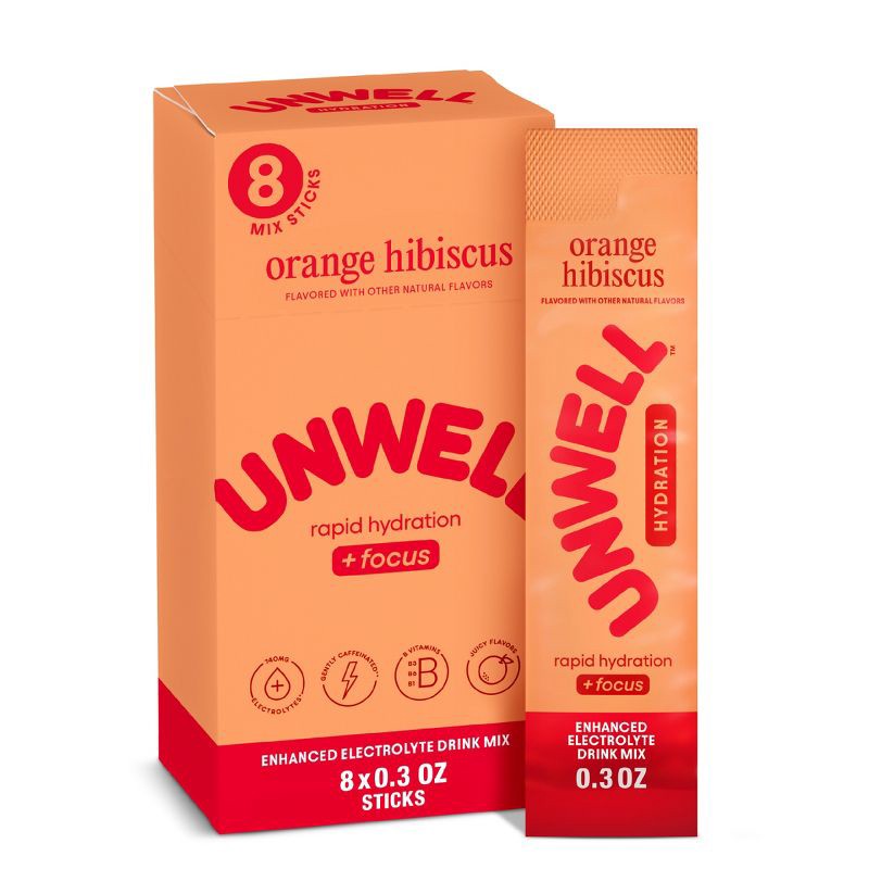 slide 1 of 8, Unwell Hydration Electrolyte Stick Pack for Rapid Hydration - Orange Hibiscus - 8pk, 8 ct