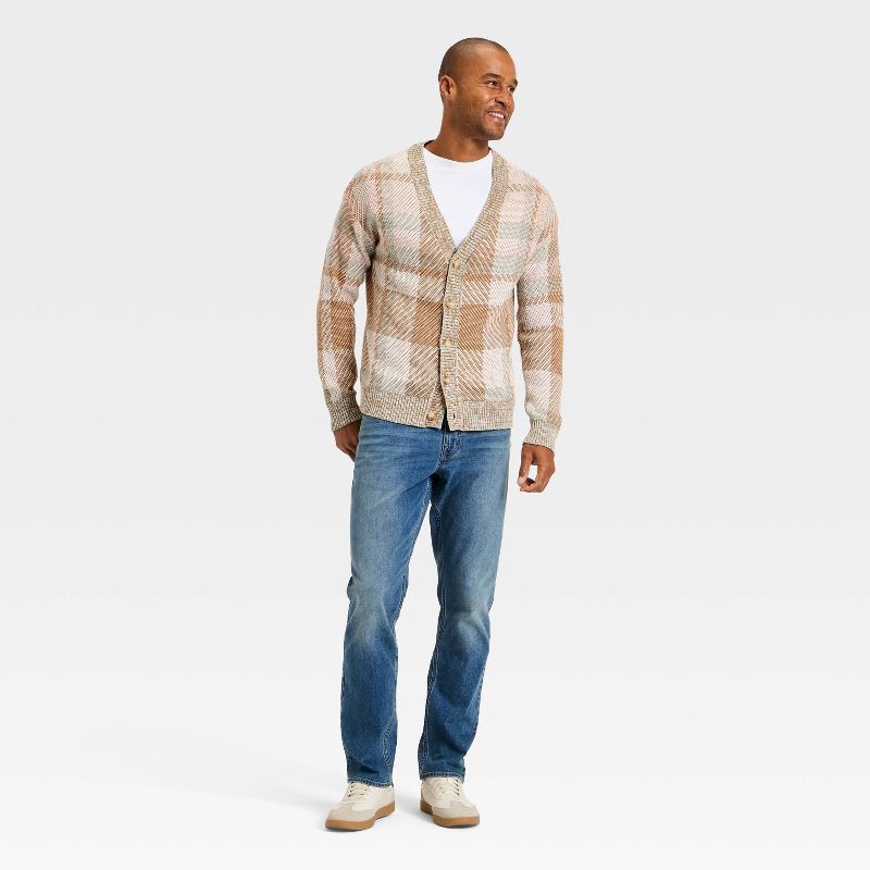 slide 3 of 3, Men's Long Sleeve Plaid V-Neck Cardigan Sweater - Goodfellow & Co™ M, 1 ct