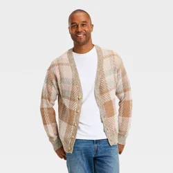 Men's Long Sleeve Plaid V-Neck Cardigan Sweater - Goodfellow & Co™ M