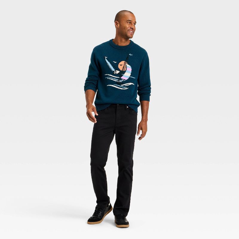 slide 3 of 3, Men's Textured Crewneck Sweater - Goodfellow & Co™ Navy Blue XL, 1 ct
