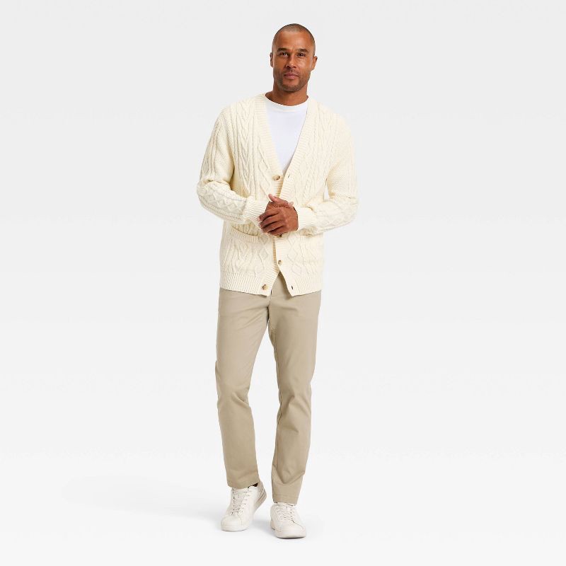 slide 2 of 3, Men's Long Sleeve V-Neck Cardigan Sweater - Goodfellow & Co™ Cream XL, 1 ct