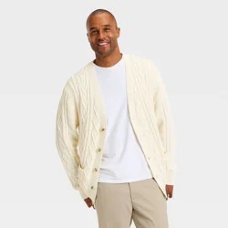 Men's Long Sleeve V-Neck Cardigan Sweater - Goodfellow & Co™ Cream XXL