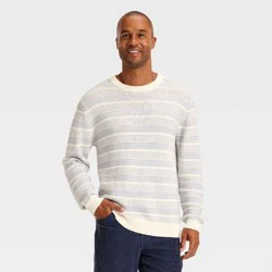 Men's Textured Crewneck Sweater - Goodfellow & Co™ Cream/Blue Striped XL