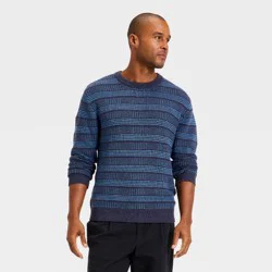 Men's Textured Crewneck Sweater - Goodfellow & Co™ Navy Blue Striped S