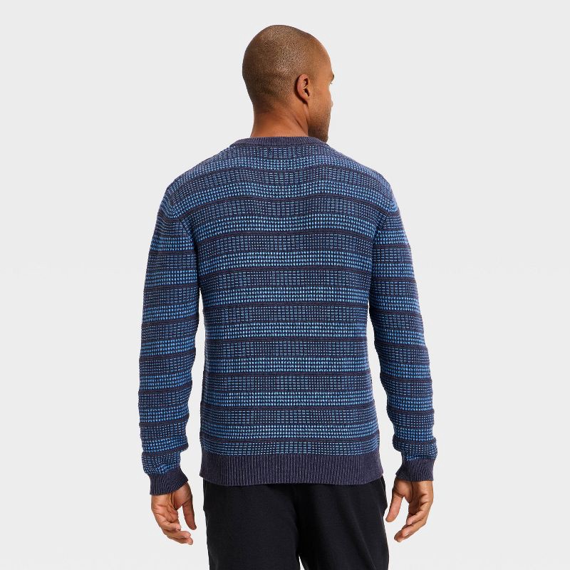 slide 2 of 3, Men's Textured Crewneck Sweater - Goodfellow & Co™ Navy Blue Striped M, 1 ct