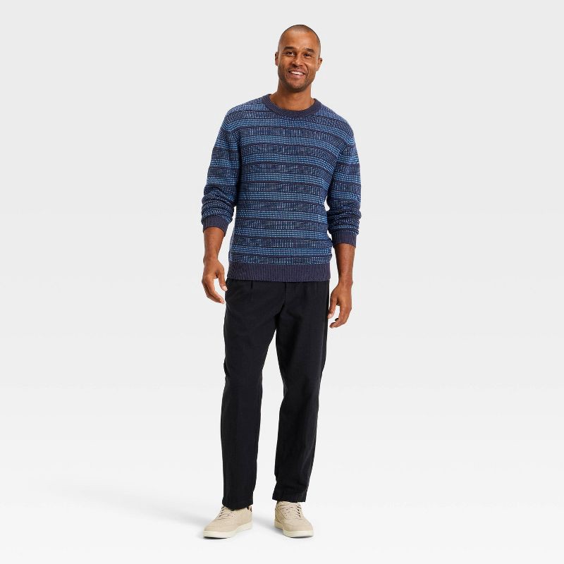 slide 3 of 3, Men's Textured Crewneck Sweater - Goodfellow & Co™ Navy Blue Striped L, 1 ct