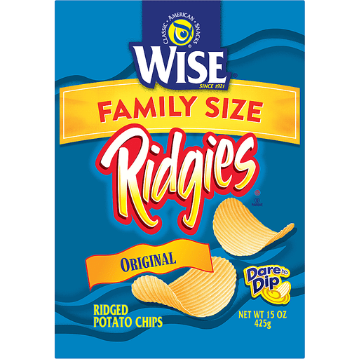 slide 1 of 6, Wise Ridgies Family Size Original Ridged Potato Chips, 15 oz