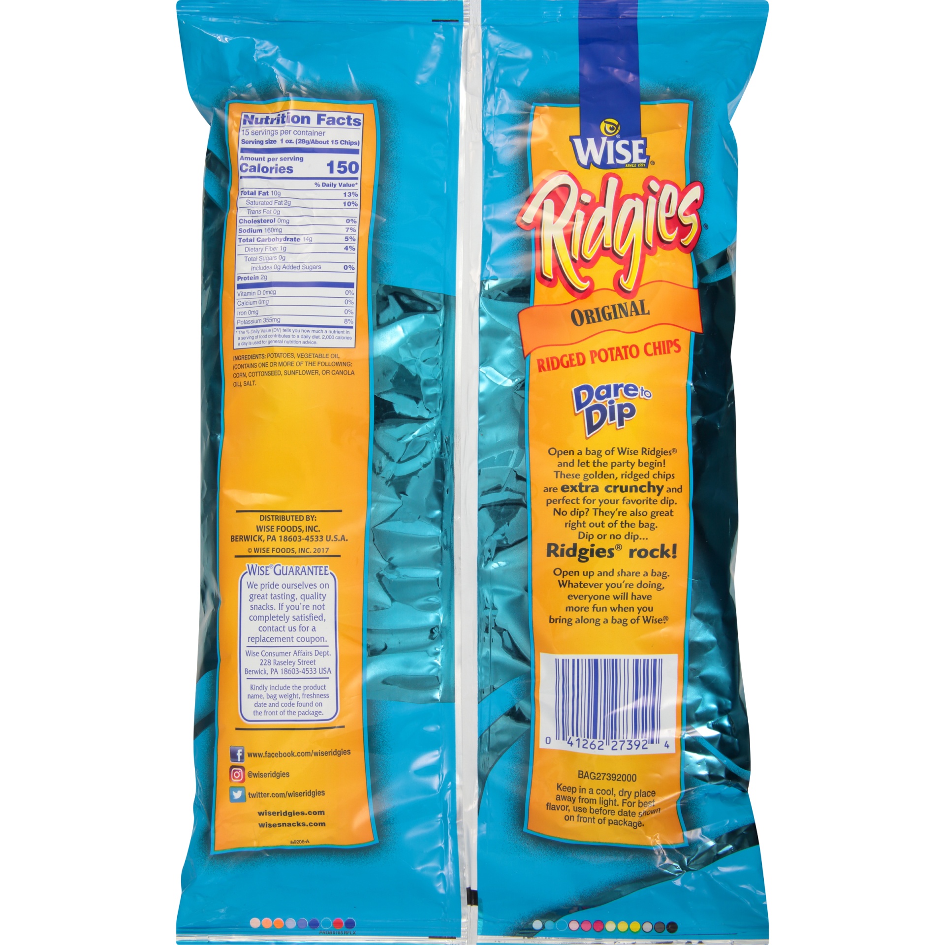 slide 4 of 6, Wise Ridgies Family Size Original Ridged Potato Chips, 15 oz