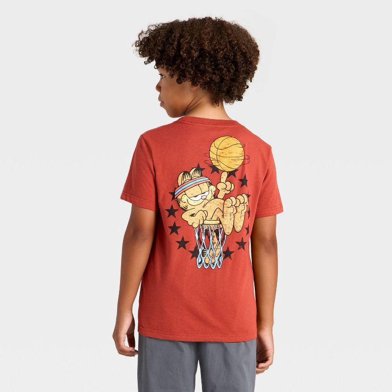 slide 1 of 4, Boys' Garfield Basketball Short Sleeve Front and Back Graphic T-Shirt - Red XS, 1 ct