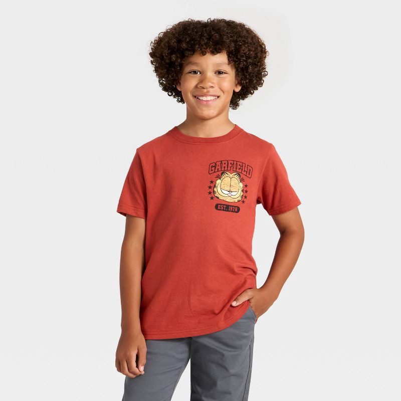 slide 2 of 4, Boys' Garfield Basketball Short Sleeve Front and Back Graphic T-Shirt - Red S, 1 ct