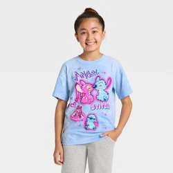 Lilo & Stitch Girls' Disney Stitch and Angel Short Sleeve Oversized Graphic T-Shirt - Blue S