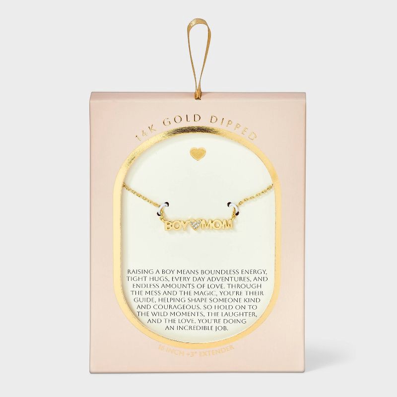 slide 3 of 4, 14k Gold Dipped Cubic Zirconia Boy Mom Heart Necklace - Gold, 1 ct